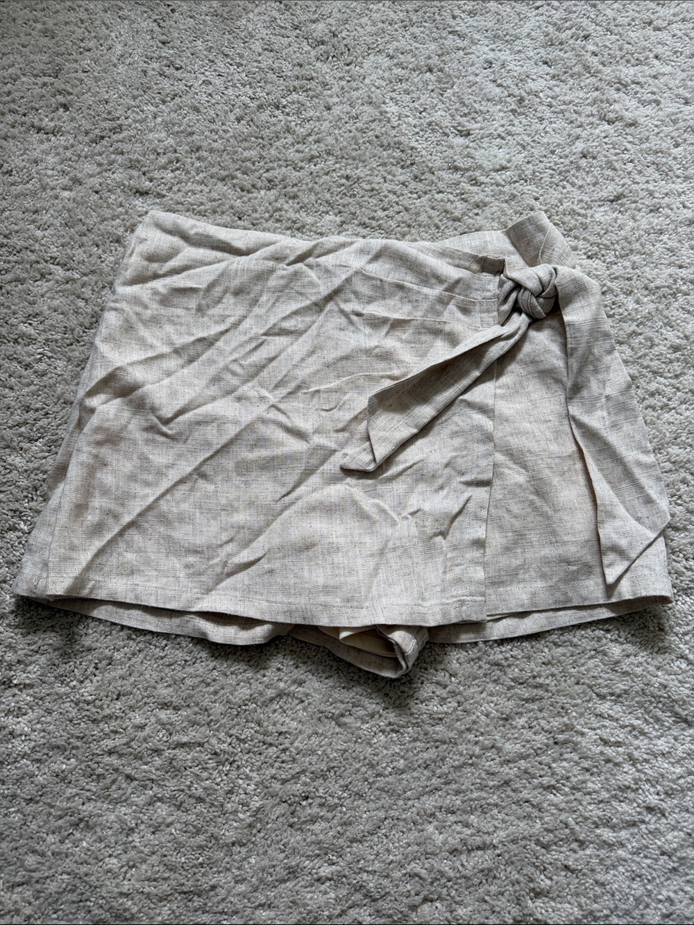 Pink Lily Beige Tie-Waist Linen Blend Women’s Skort